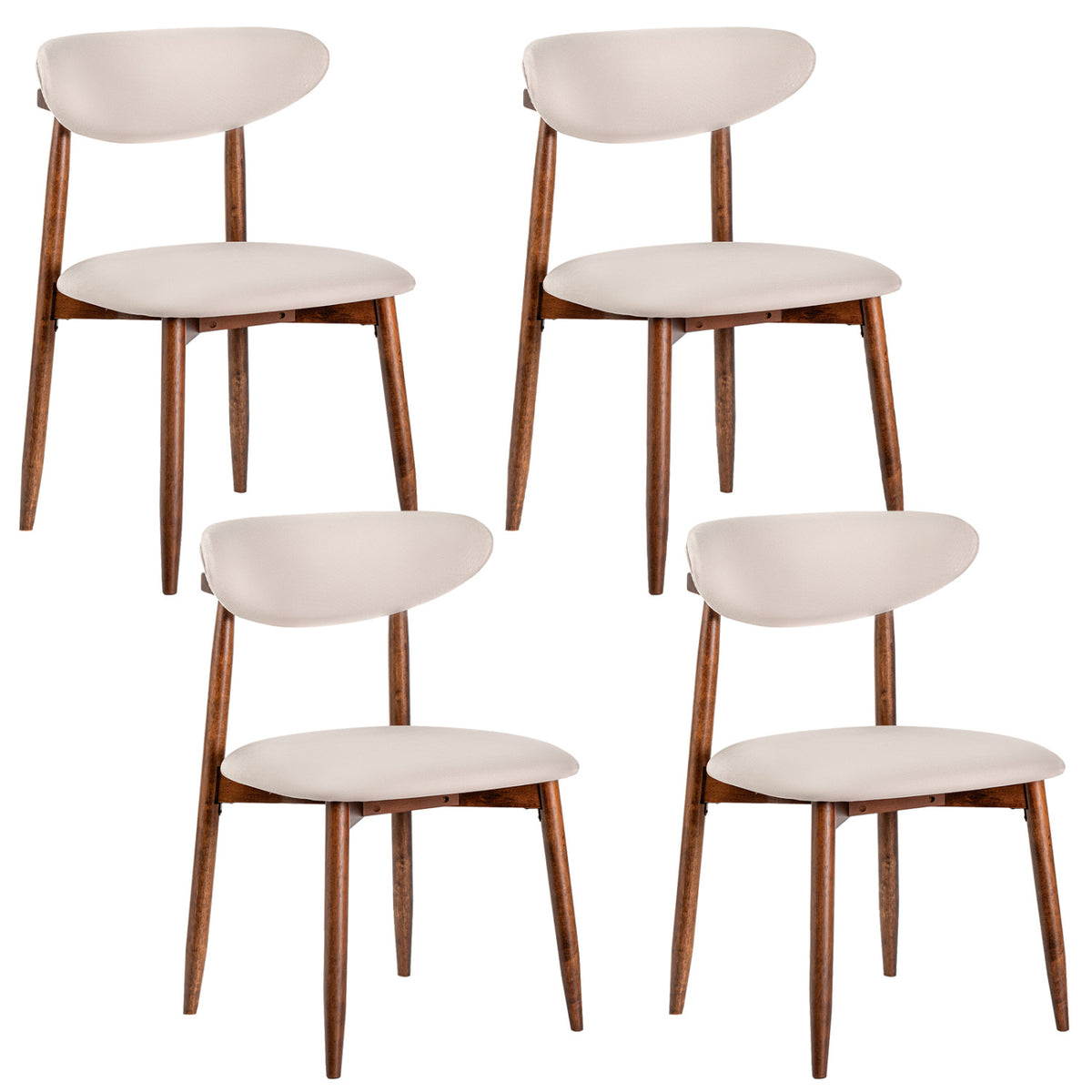 Set of 4 Fabric Upholstered Dining Chairs with Curved Backs