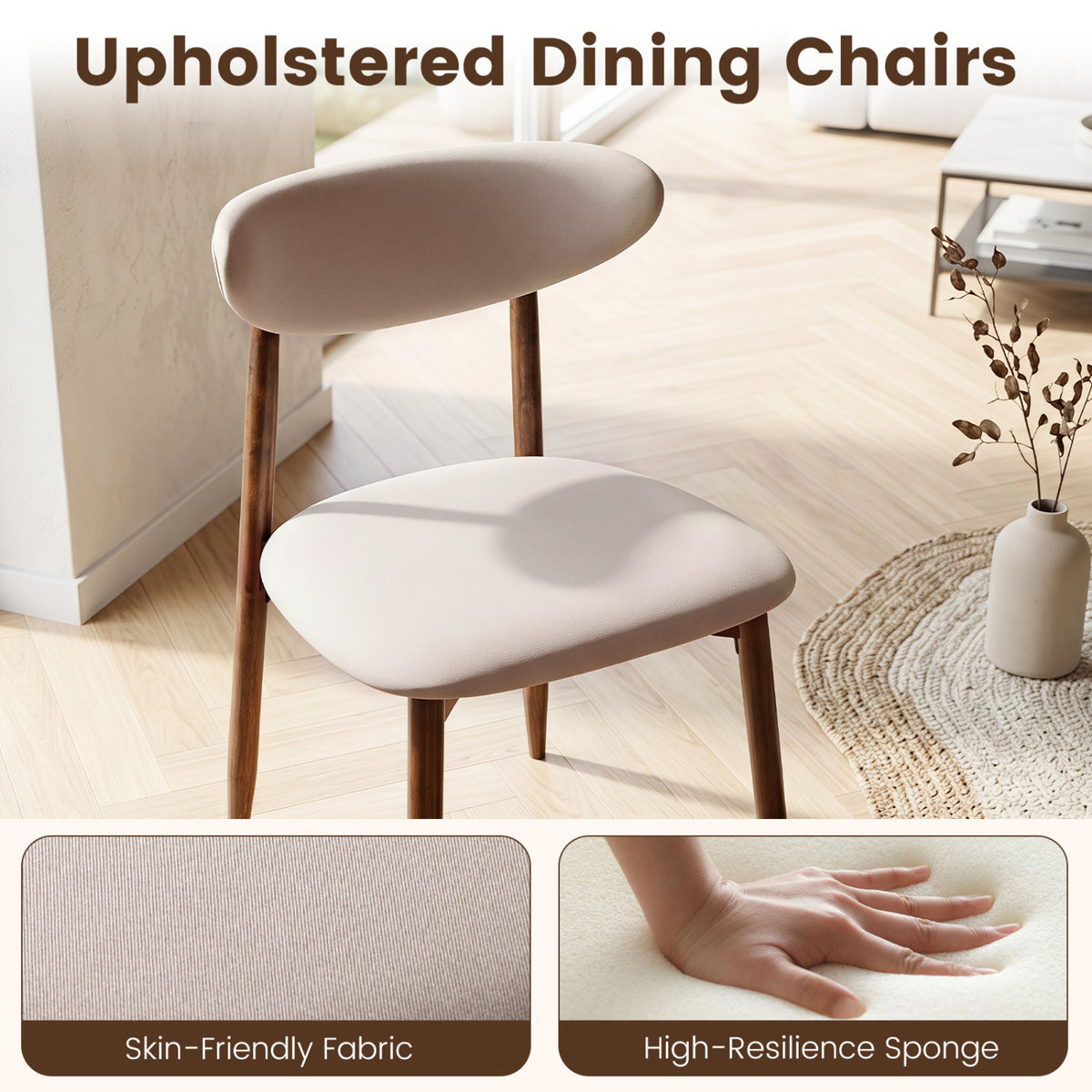 Set of 4 Fabric Upholstered Dining Chairs with Curved Backs