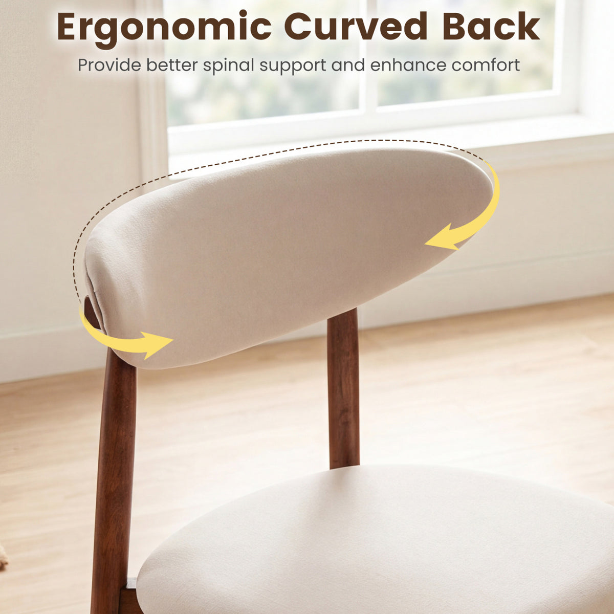 Set of 4 Fabric Upholstered Dining Chairs with Curved Backs