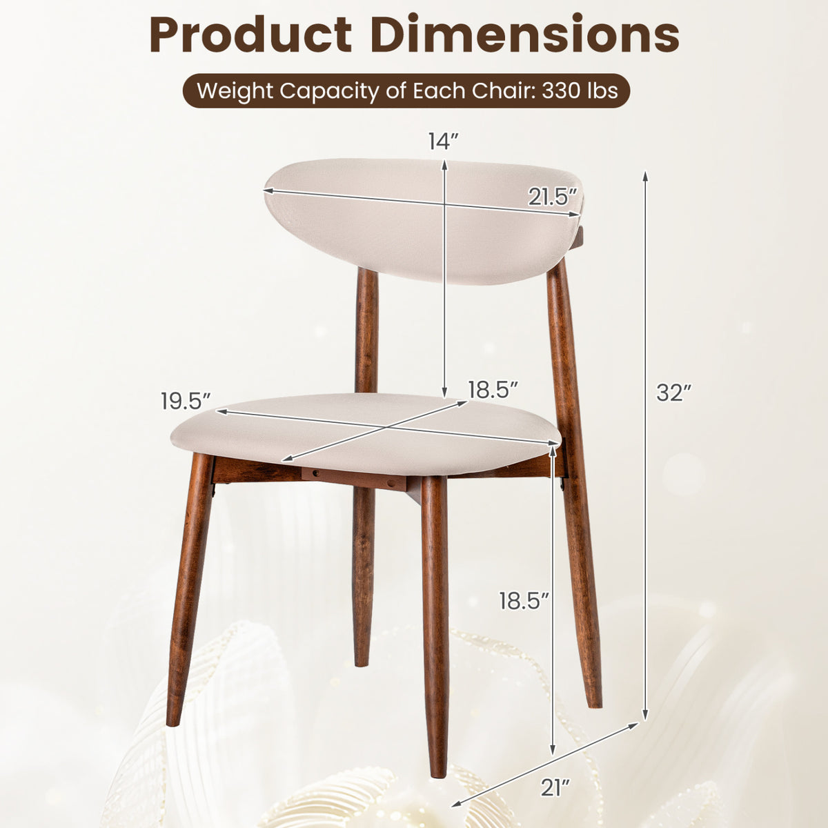 Set of 4 Fabric Upholstered Dining Chairs with Curved Backs
