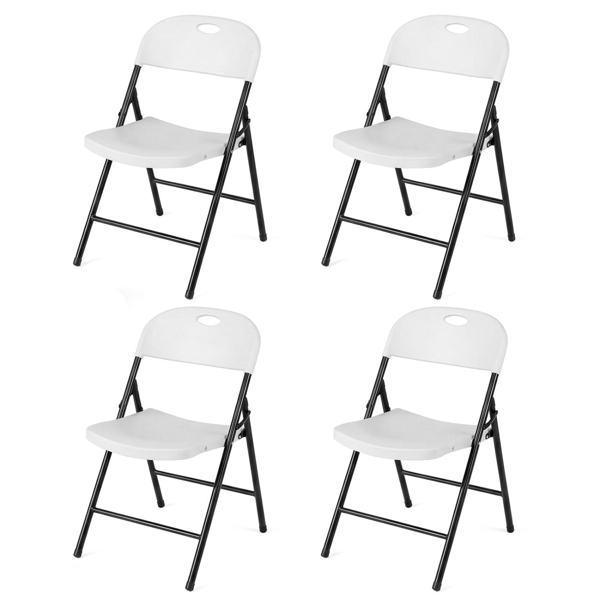 Set of 4 Foldable Plastic Chairs with Ergonomic Backrest