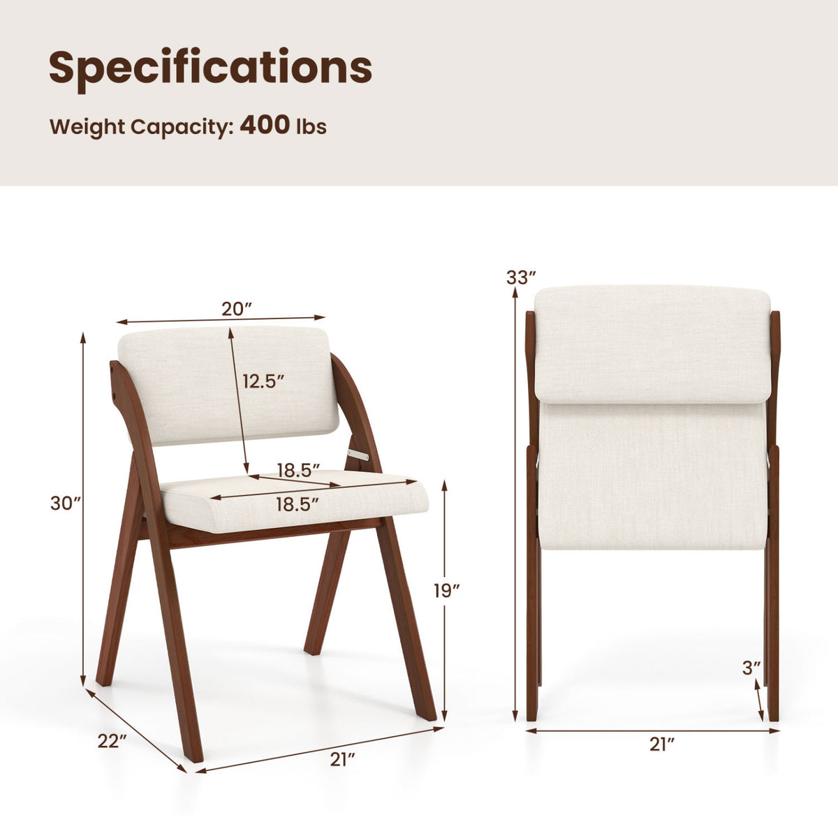 Set of 4 Folding Kitchen Dining Chairs with Rubber Wood Legs-Walnut