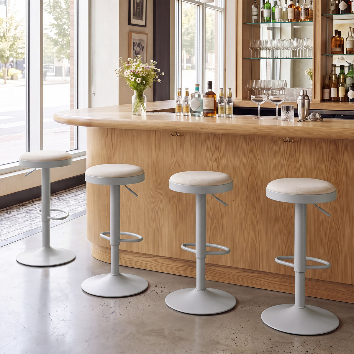Set of 4 Kitchen Bar Stools with Height Adjustment Padded Seat and D-Shaped Footrest