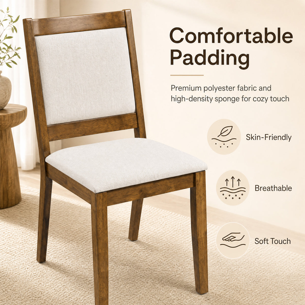 Set of 4 Modern Dining Upholstered Kitchen Chair with Padded Backrest-Walnut