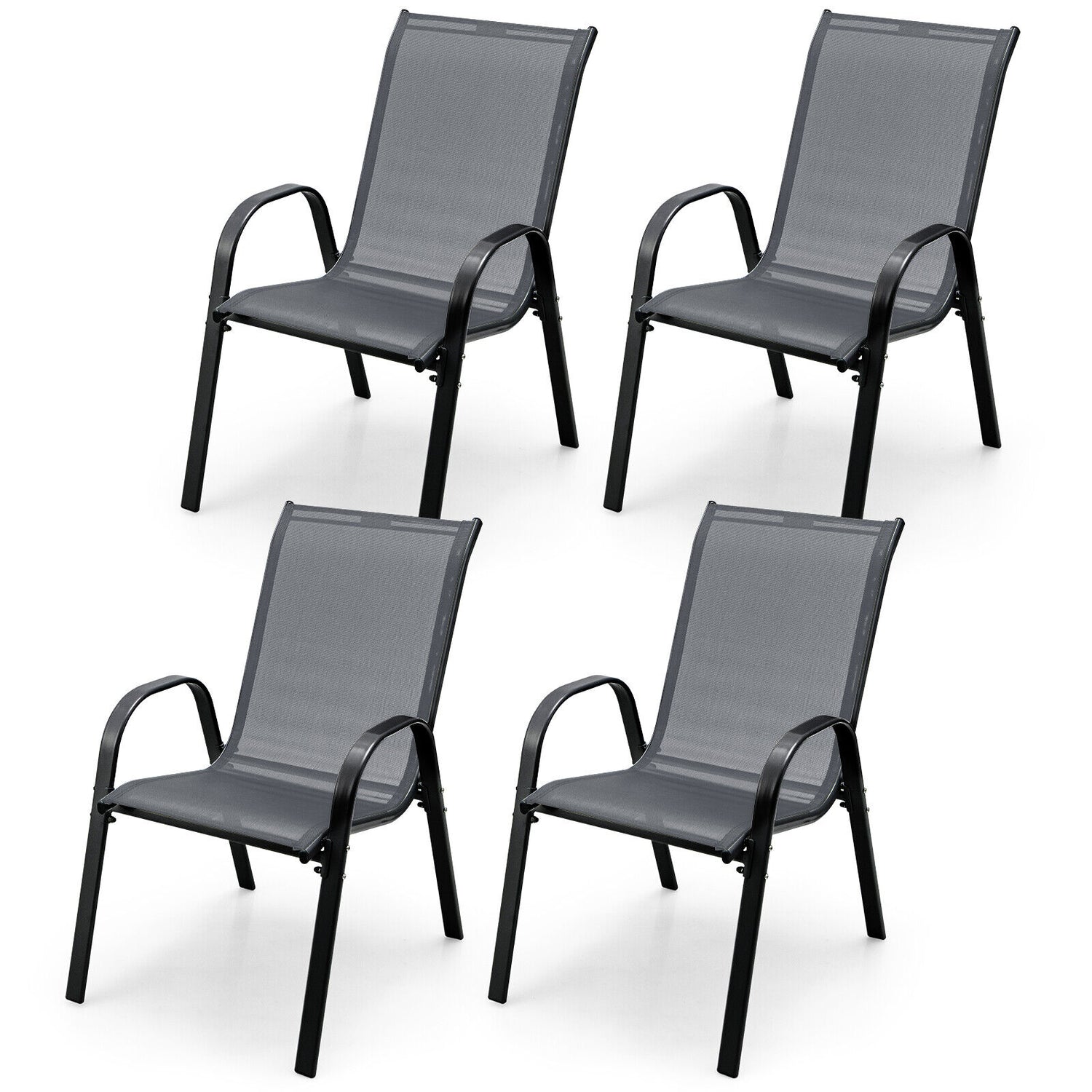 4 Pieces Stackable Patio Dining Chairs Set with Armrest