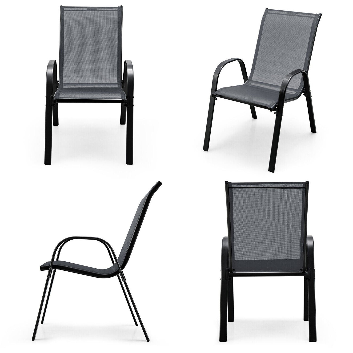 4 Pieces Stackable Patio Dining Chairs Set with Armrest