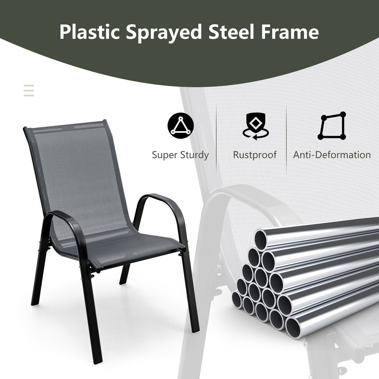 4 Pieces Stackable Patio Dining Chairs Set with Armrest