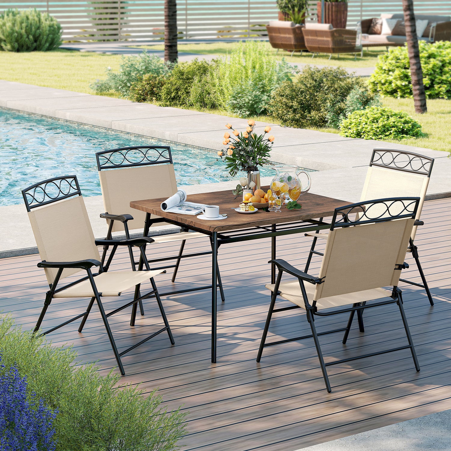 Set of 4 Patio Folding Chairs Set Dining Chairs with Armrests
