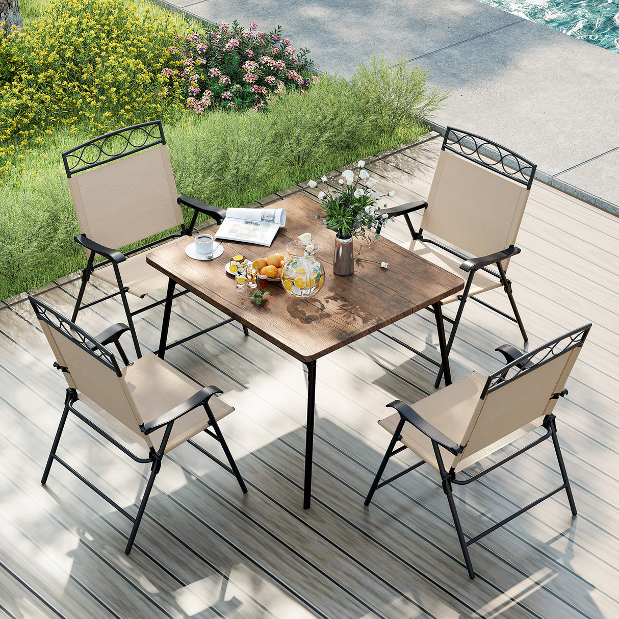 Set of 4 Patio Folding Chairs Set Dining Chairs with Armrests