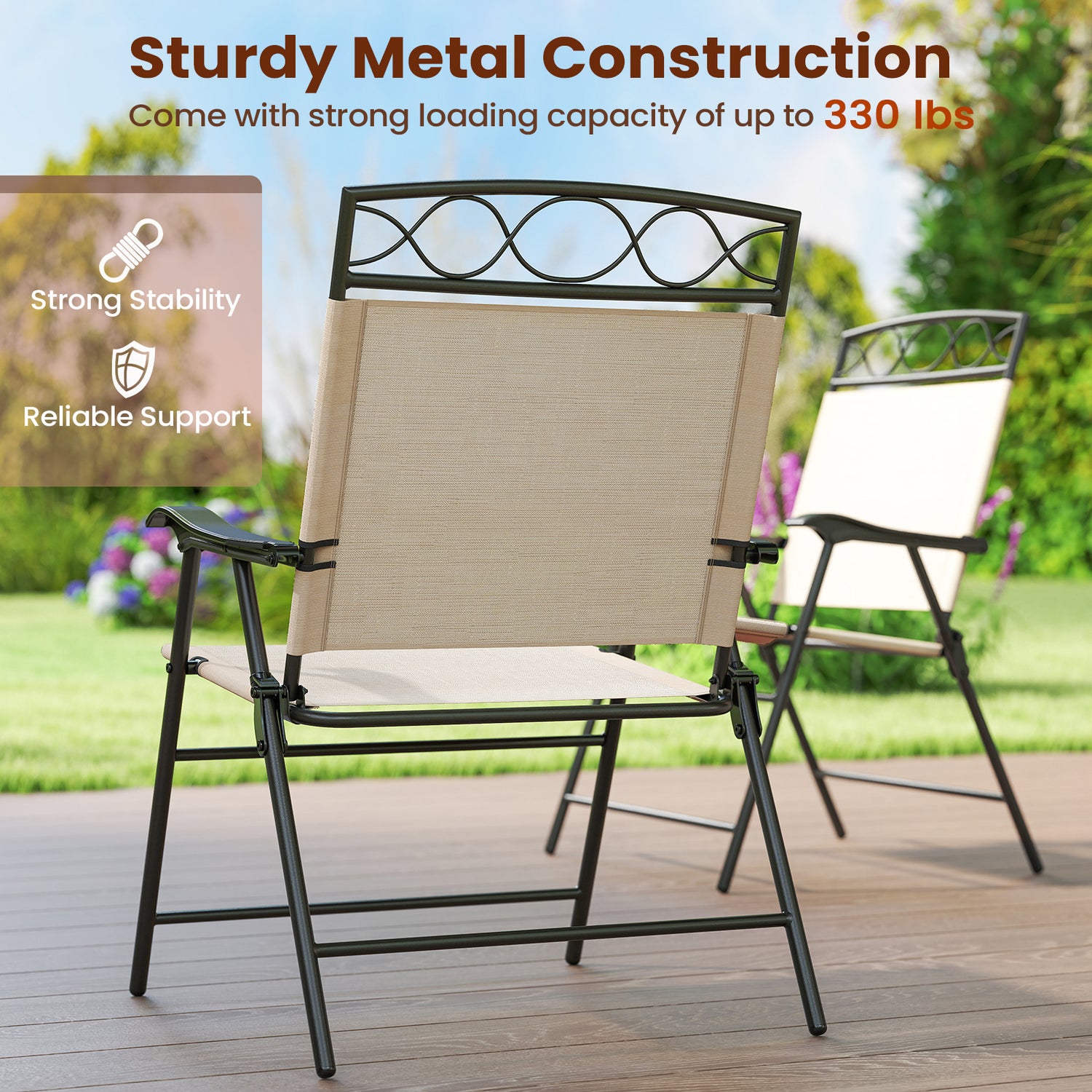 Set of 4 Patio Folding Chairs Set Dining Chairs with Armrests