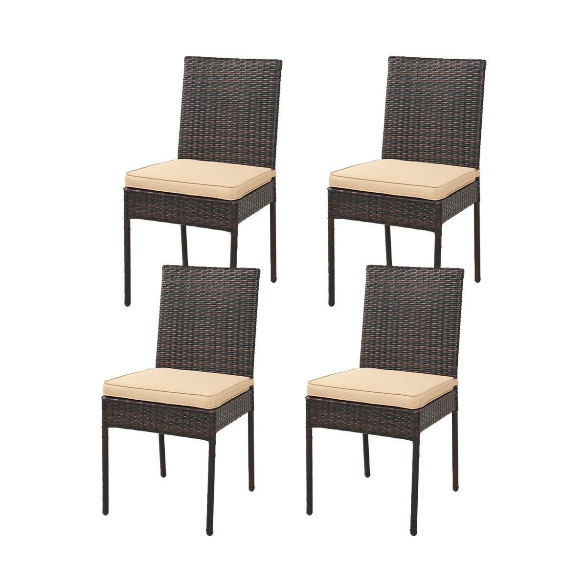 Set of 4 Patio Rattan Wicker Dining Chairs Set with Soft Cushions