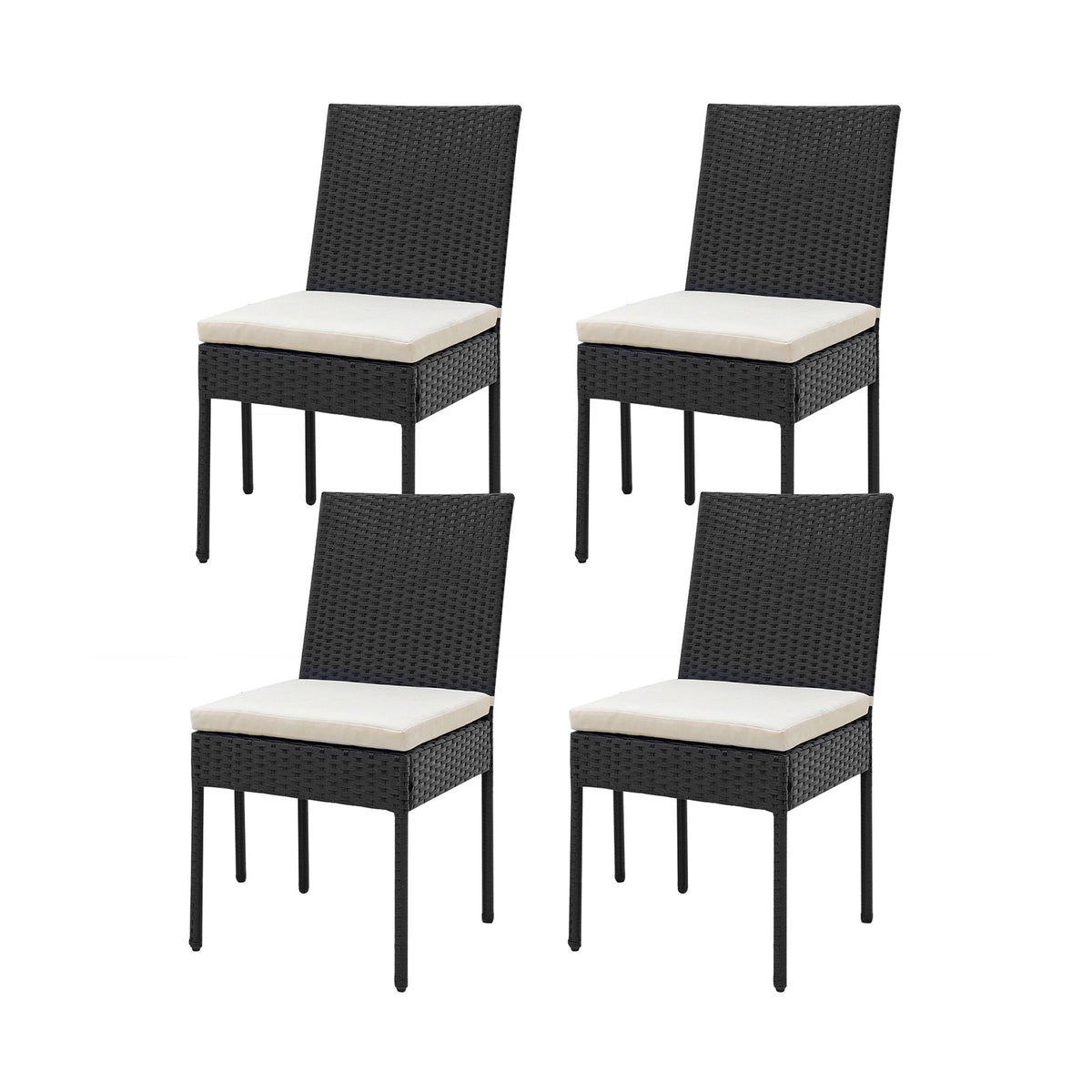 Set of 4 Patio Rattan Wicker Dining Chairs Set with Soft Cushions