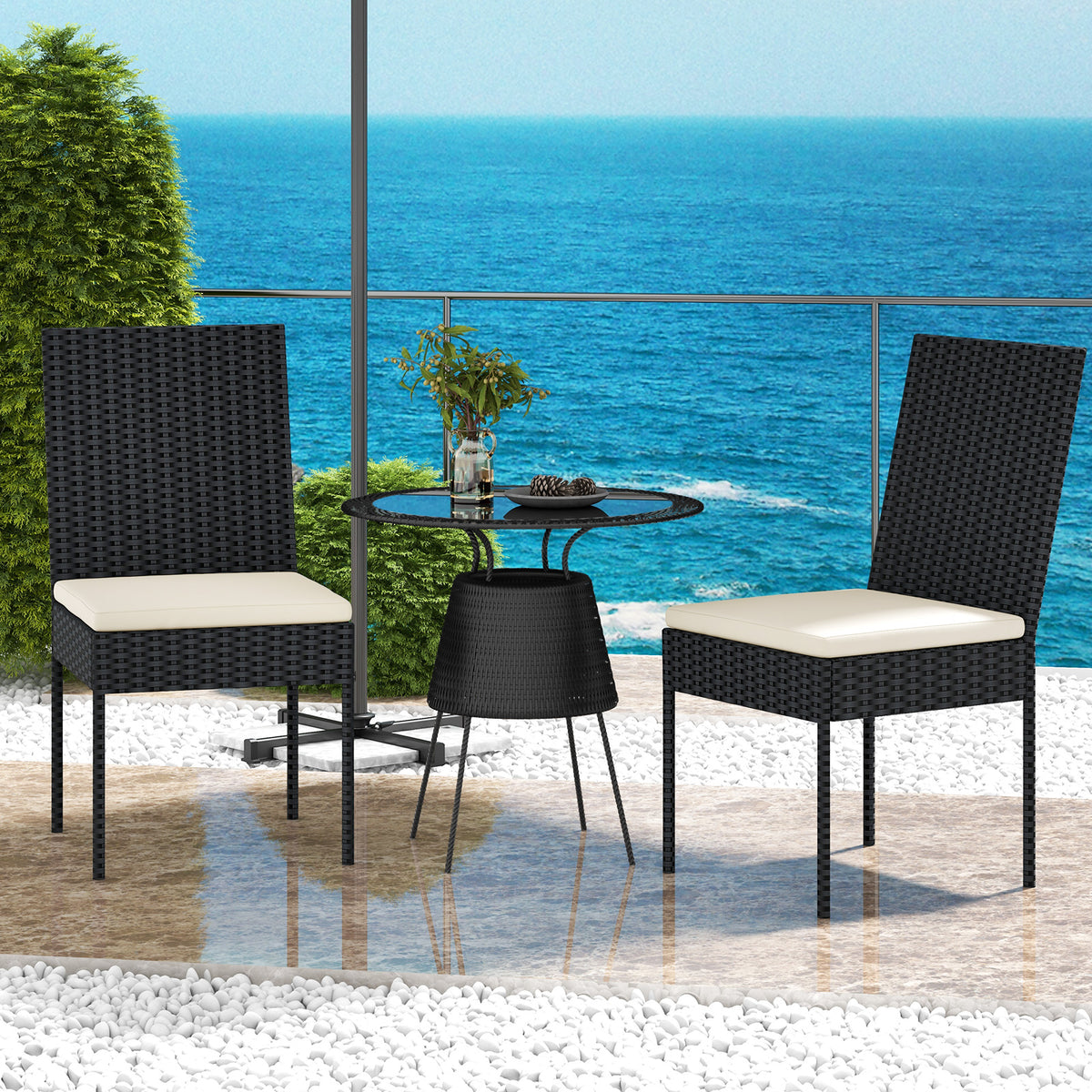 Set of 4 Patio Rattan Wicker Dining Chairs Set with Soft Cushions