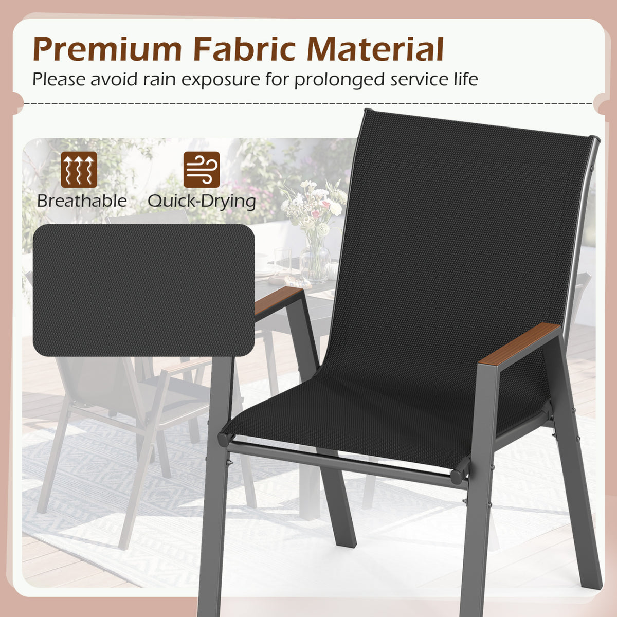 Set of 4 Stackable Patio Chairs with High Backs for Backyard 400 LBS