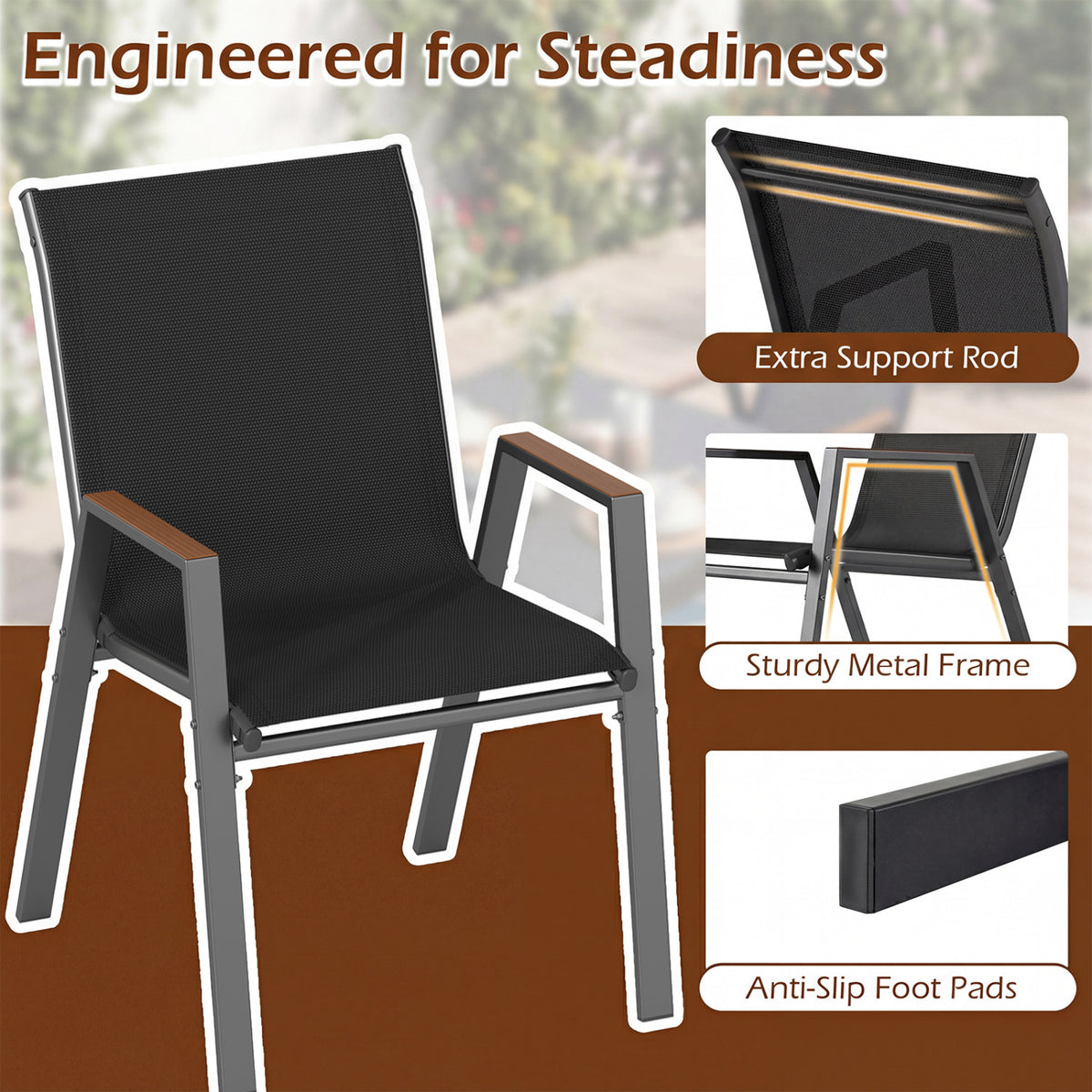 Set of 4 Stackable Patio Chairs with High Backs for Backyard 400 LBS