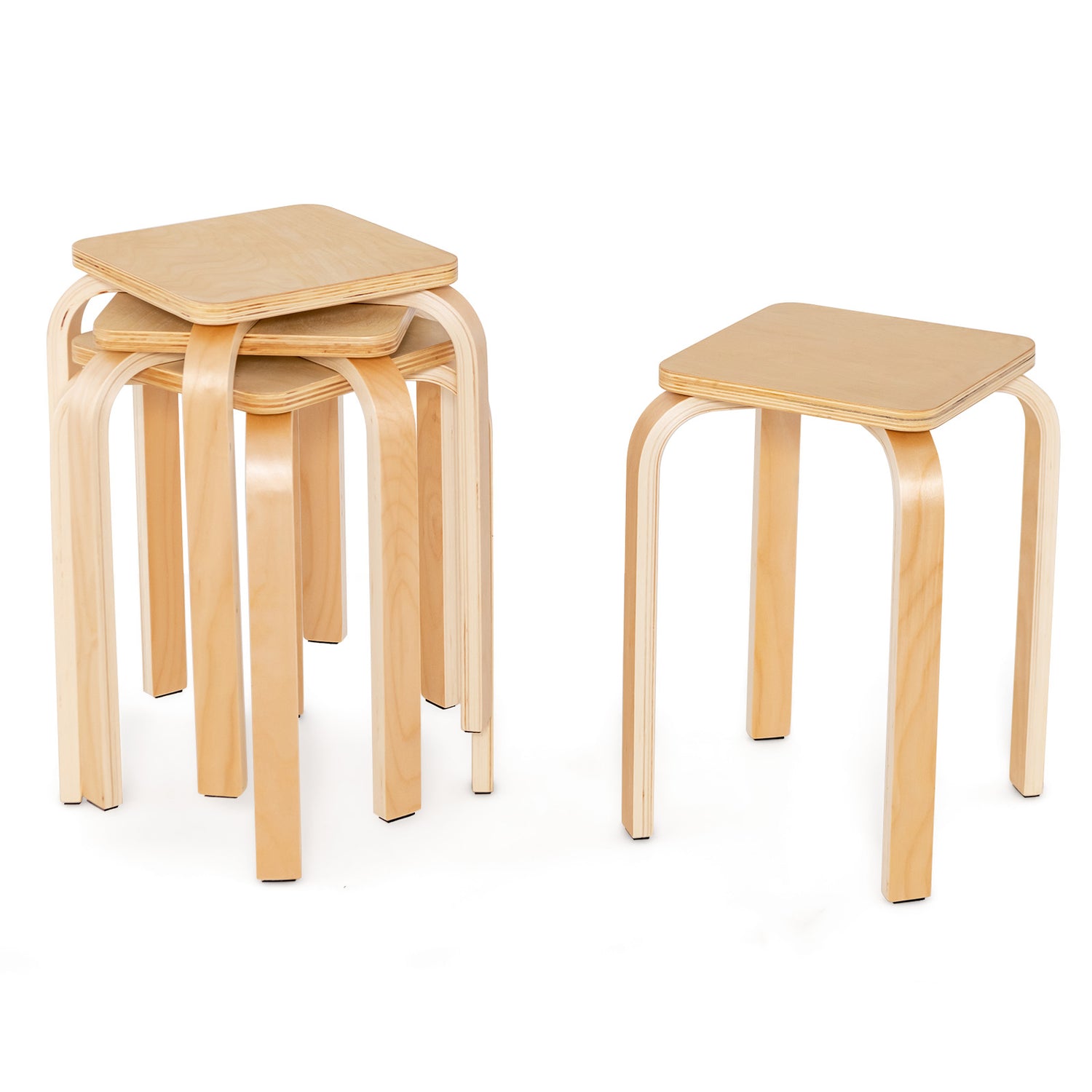 Set of 4 Colorful Square Stools with Anti-slip Felt Mats