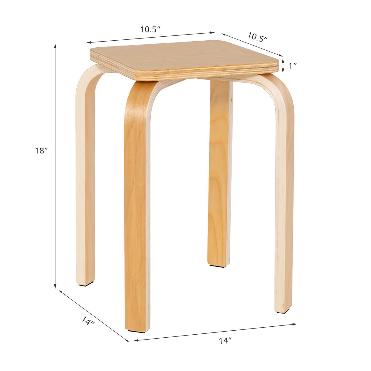 Set of 4 Colorful Square Stools with Anti-slip Felt Mats