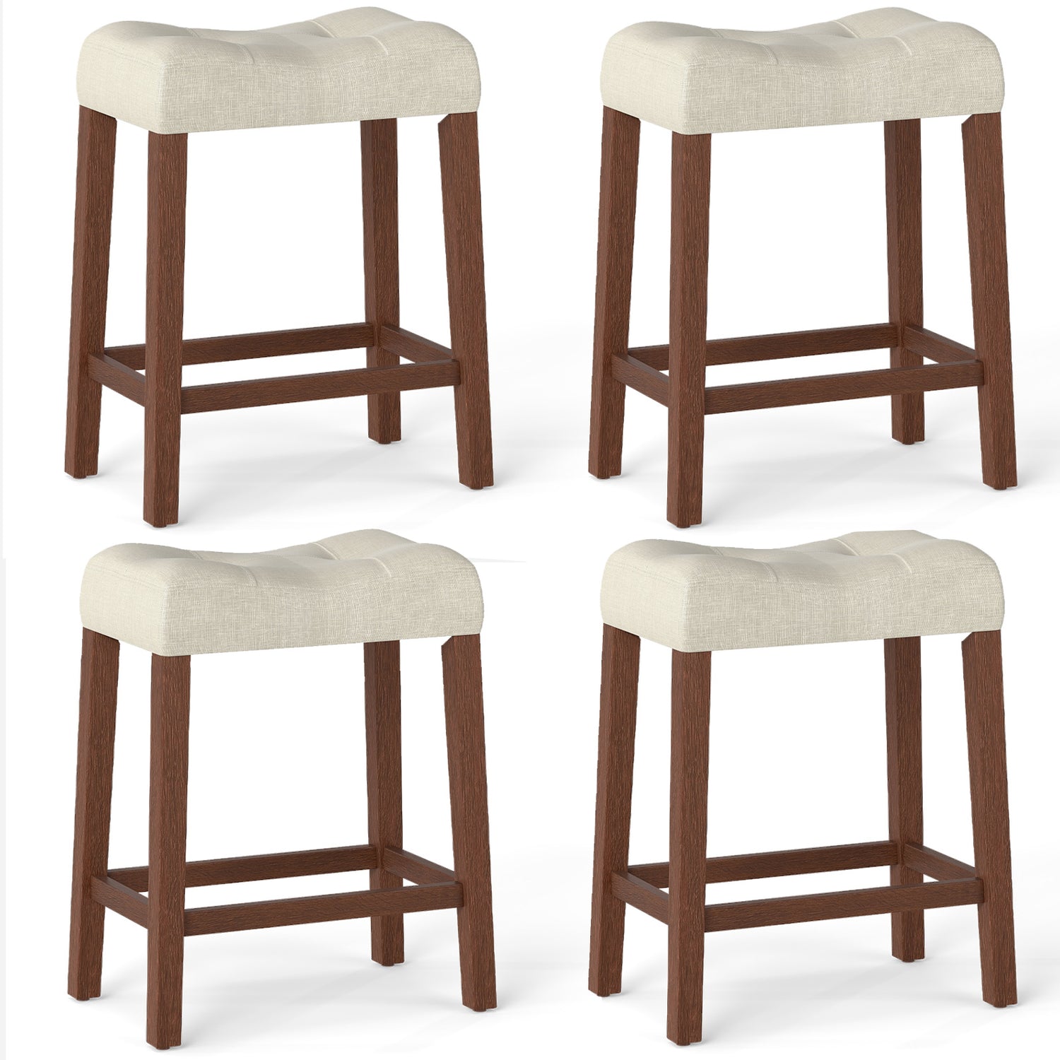 Set of 4 Upholstered Counter Height Bar Stool with Curved Saddle-Seat