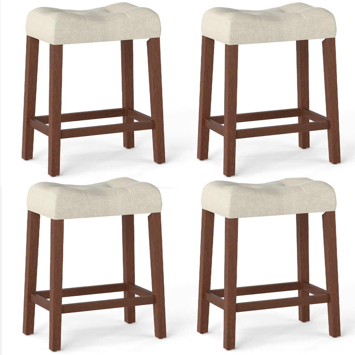 Set of 4 Upholstered Counter Height Bar Stool with Curved Saddle-Seat