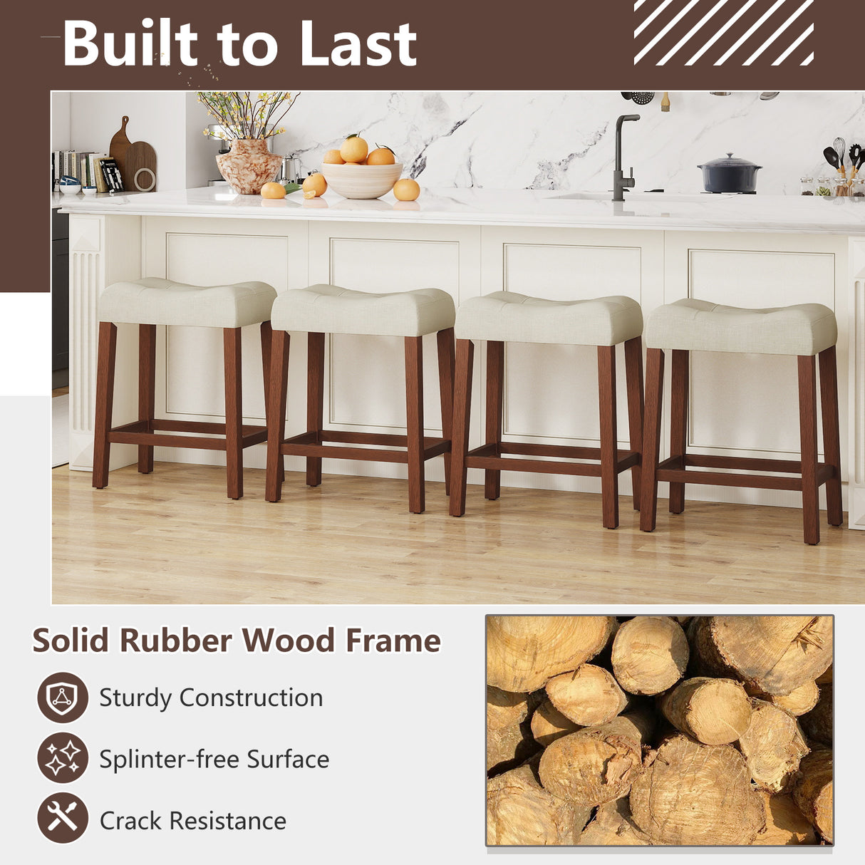 Set of 4 Upholstered Counter Height Bar Stool with Curved Saddle-Seat