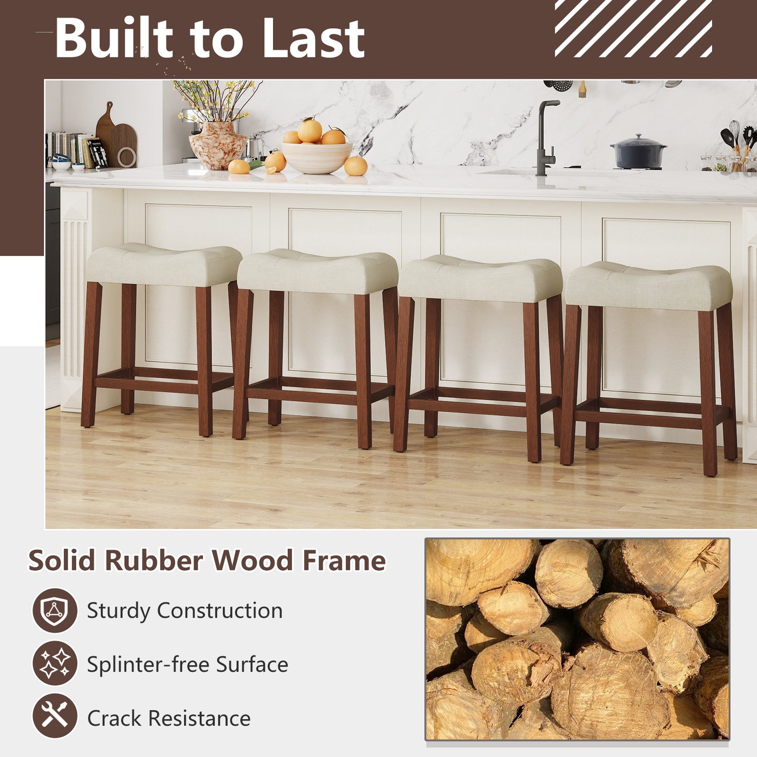 Set of 4 Upholstered Counter Height Bar Stool with Curved Saddle-Seat
