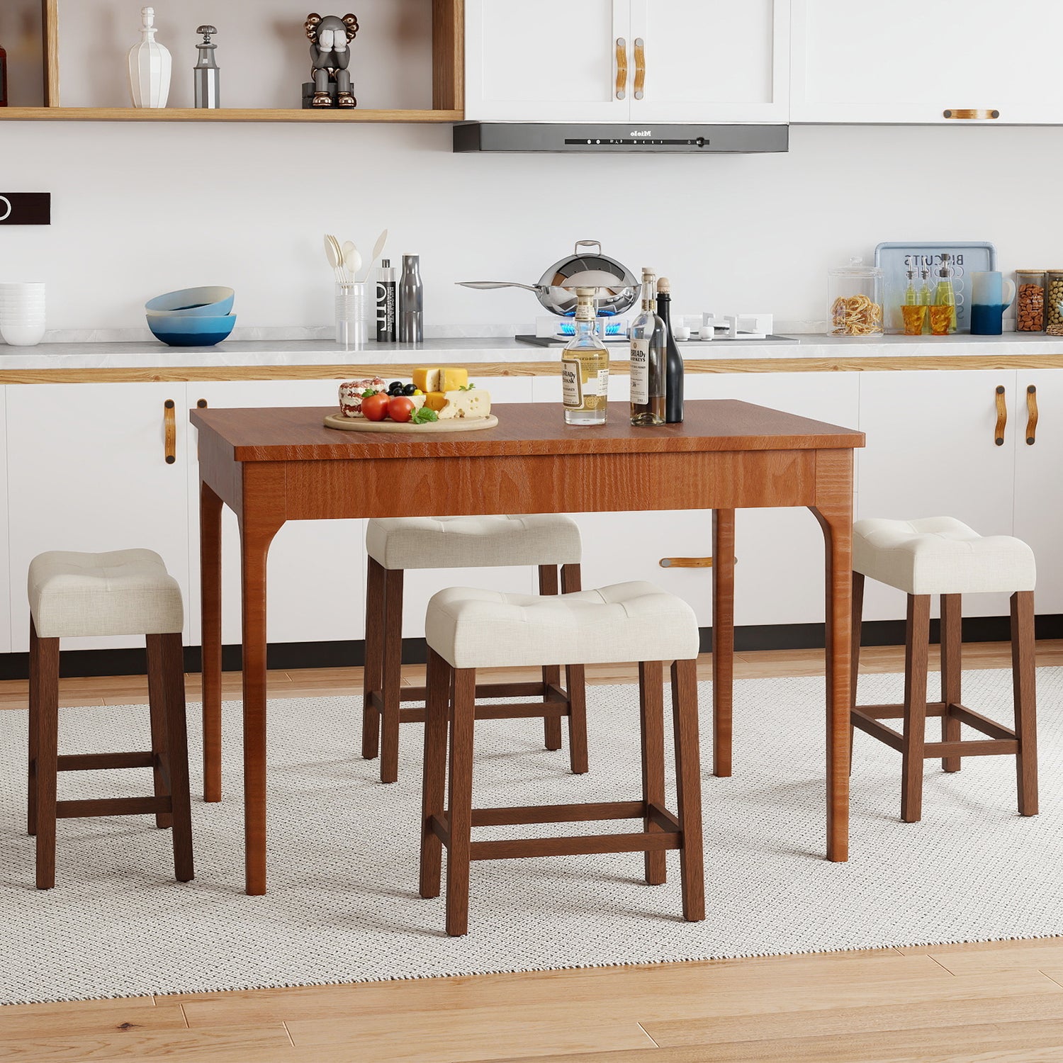 Set of 4 Upholstered Counter Height Bar Stool with Curved Saddle-Seat