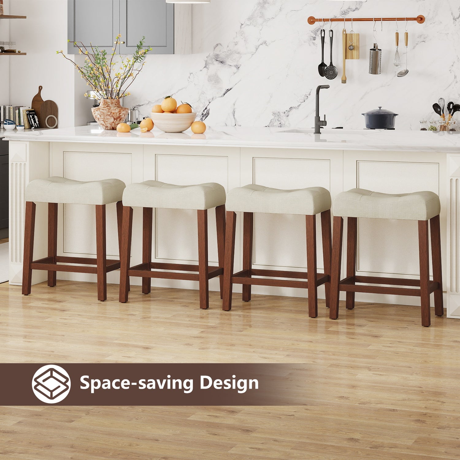 Set of 4 Upholstered Counter Height Bar Stool with Curved Saddle-Seat