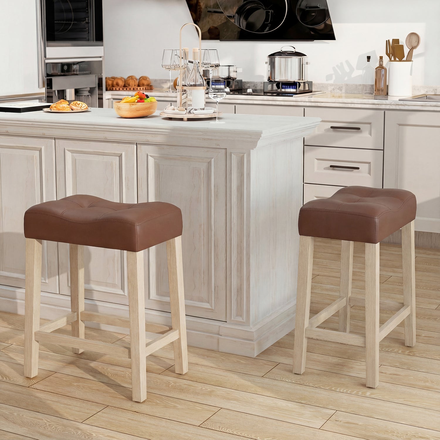 Set of 4 Upholstered Counter Height Bar Stool with Curved Saddle-Seat