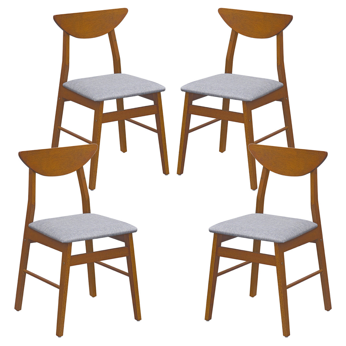Set of 4 Upholstered Dining Chairs with Curved Backrest and Rubber Wood Frame