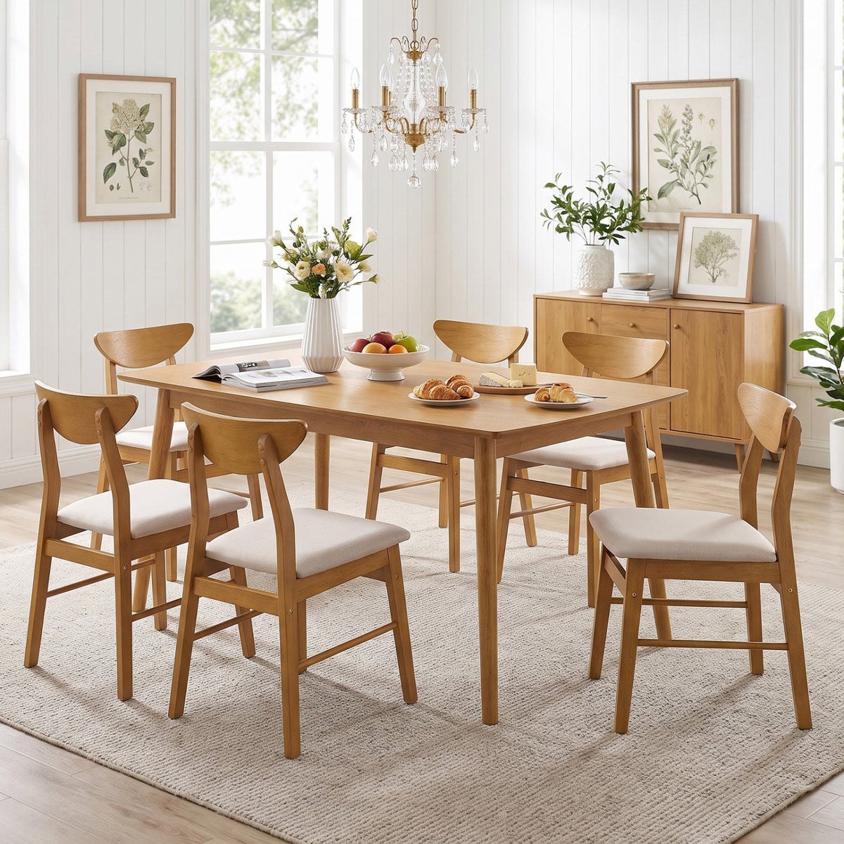 Set of 4 Upholstered Dining Chairs with Curved Backrest and Rubber Wood Frame
