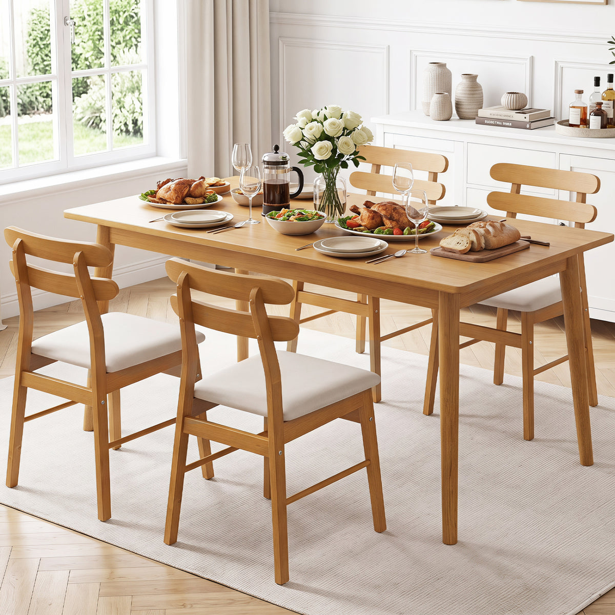 Set of 4 Upholstered Dining Chairs with Padded Seat and Solid Wood Legs