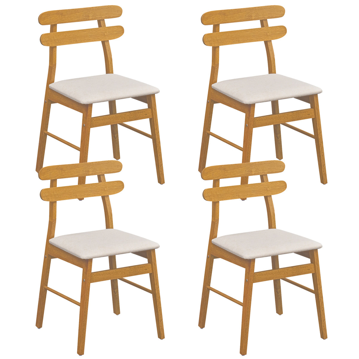 Set of 4 Upholstered Dining Chairs with Padded Seat and Solid Wood Legs