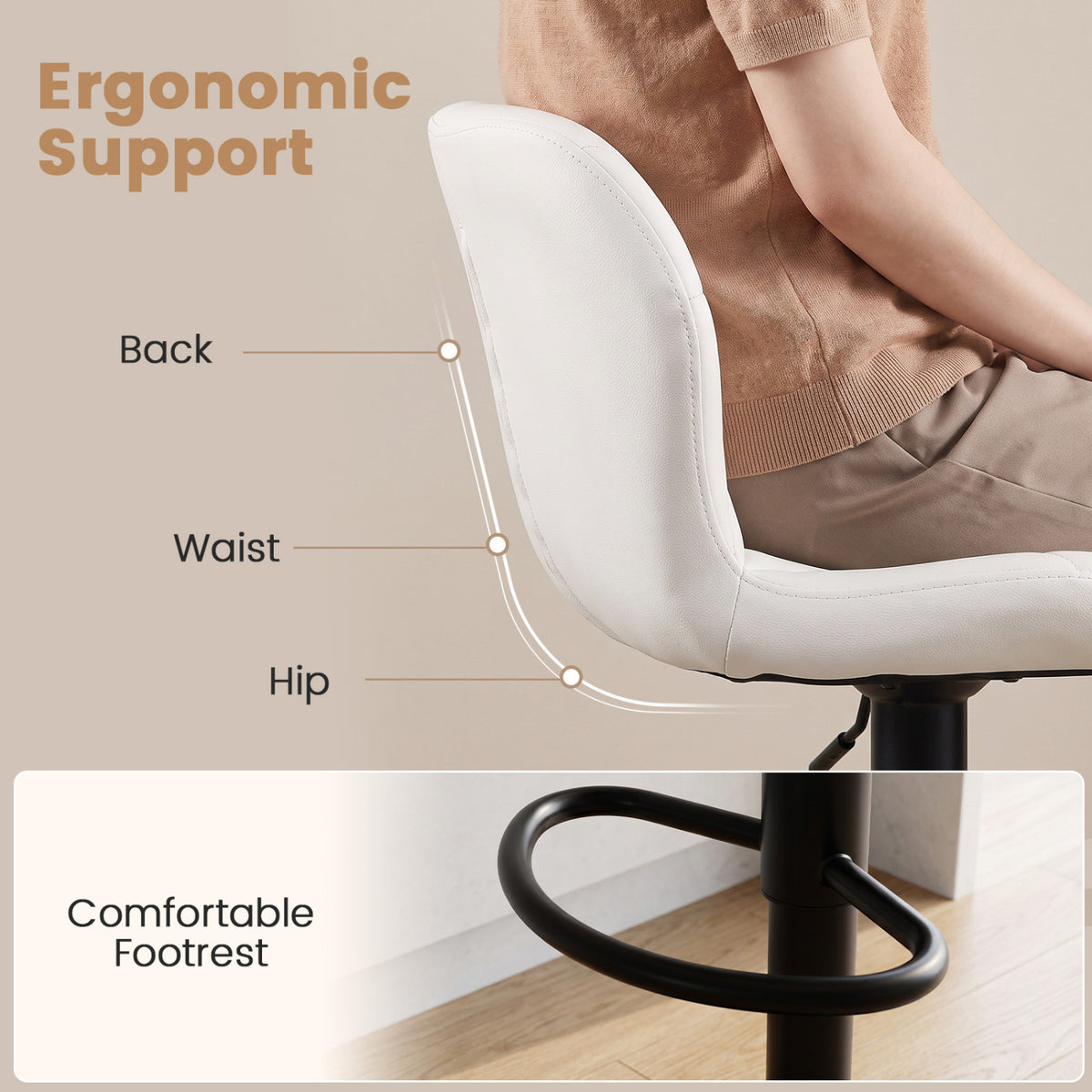 Set of 4 Upholstered Swivel Bar Stools with Adjustable Height and Curved Backs