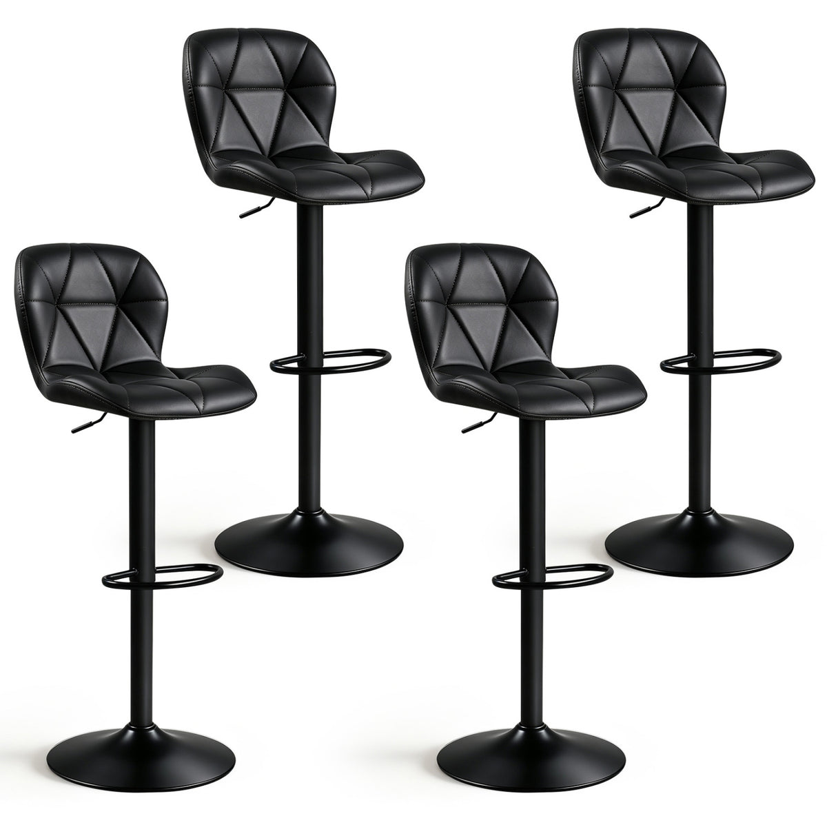 Set of 4 Upholstered Swivel Bar Stools with Adjustable Height and Curved Backs