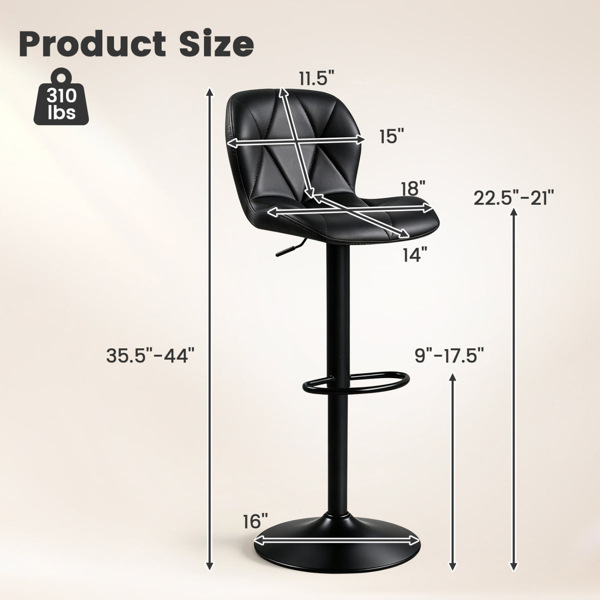 Set of 4 Upholstered Swivel Bar Stools with Adjustable Height and Curved Backs