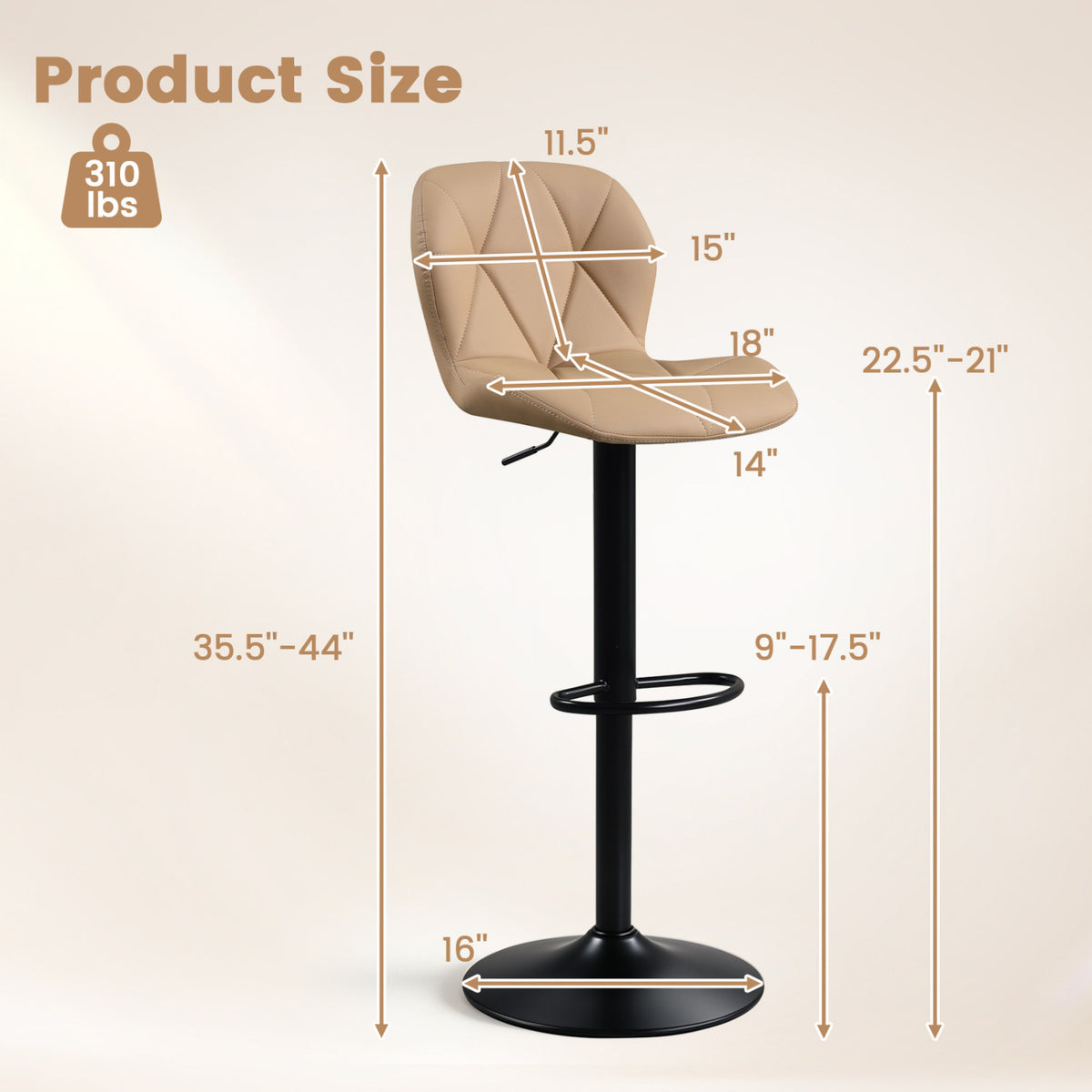 Set of 4 Upholstered Swivel Bar Stools with Adjustable Height and Curved Backs