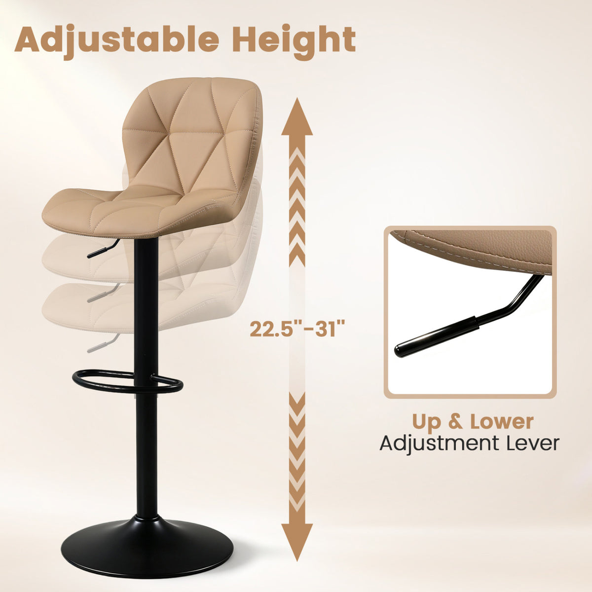 Set of 4 Upholstered Swivel Bar Stools with Adjustable Height and Curved Backs