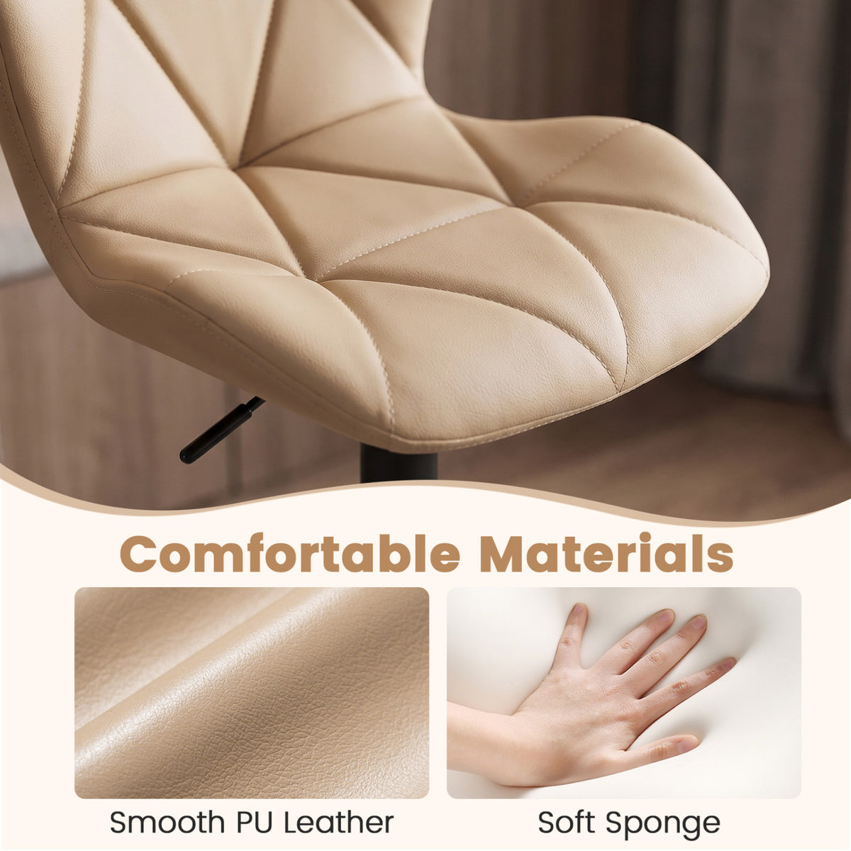 Set of 4 Upholstered Swivel Bar Stools with Adjustable Height and Curved Backs