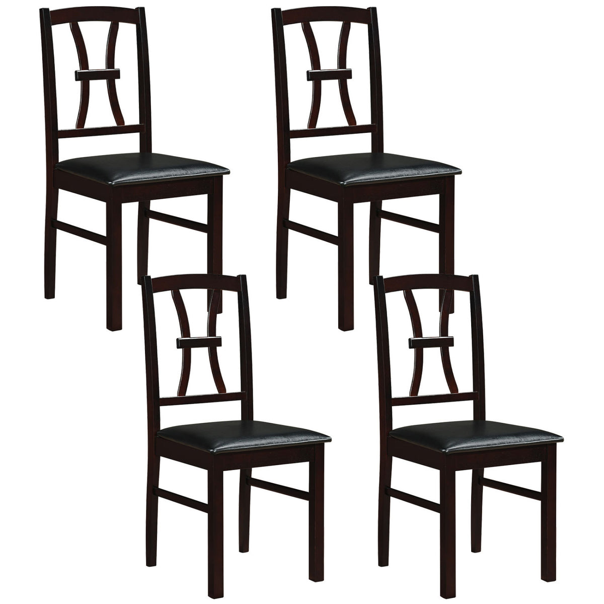 Set of 4 Wooden Dining Chairs with Faux Leather Padded Seat for Kitchen