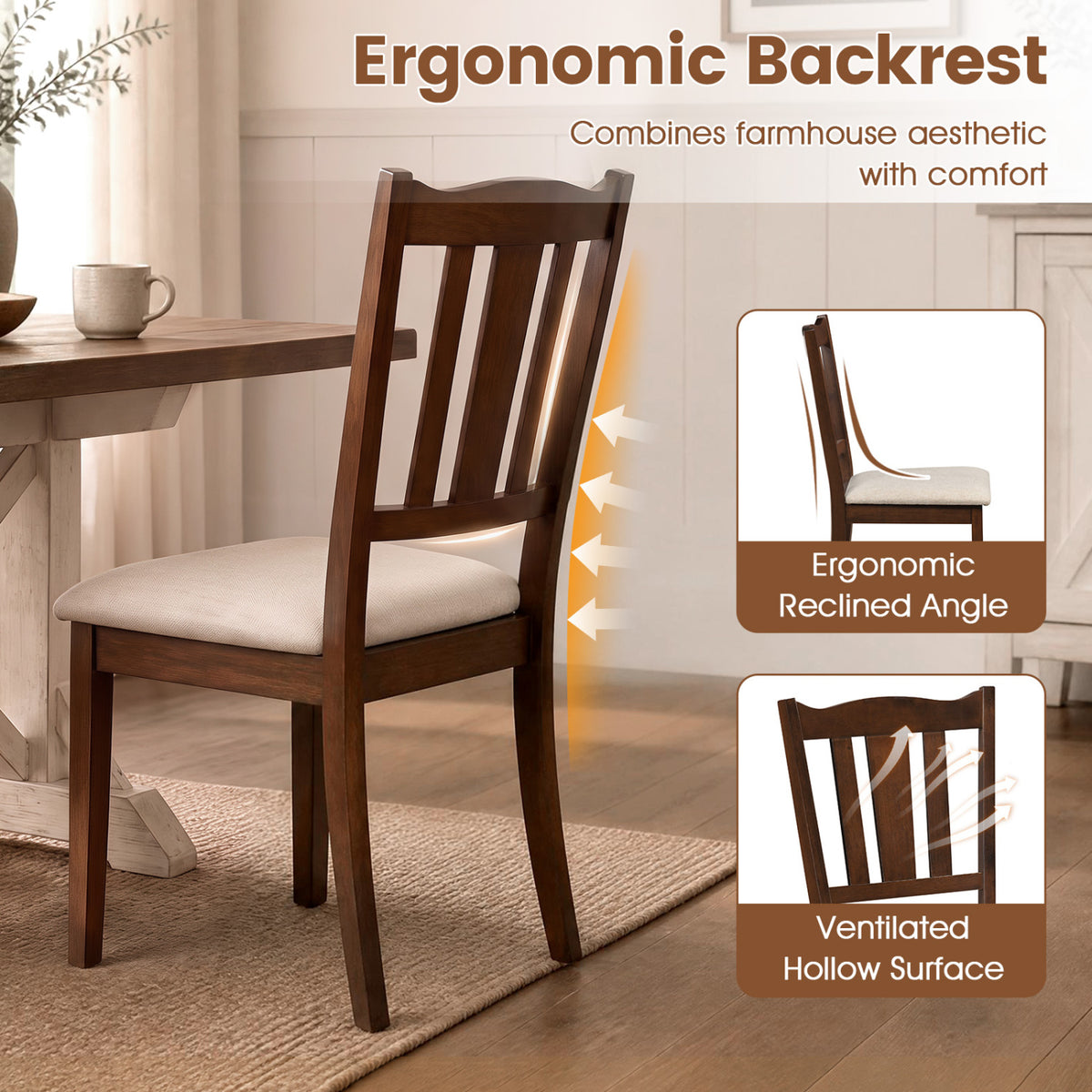 Set of 4 Wooden Dining Chair with Hollow Back and Soft-padded Cushion