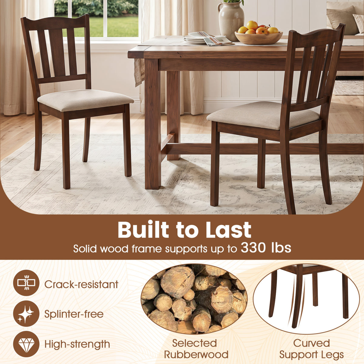 Set of 4 Wooden Dining Chair with Hollow Back and Soft-padded Cushion