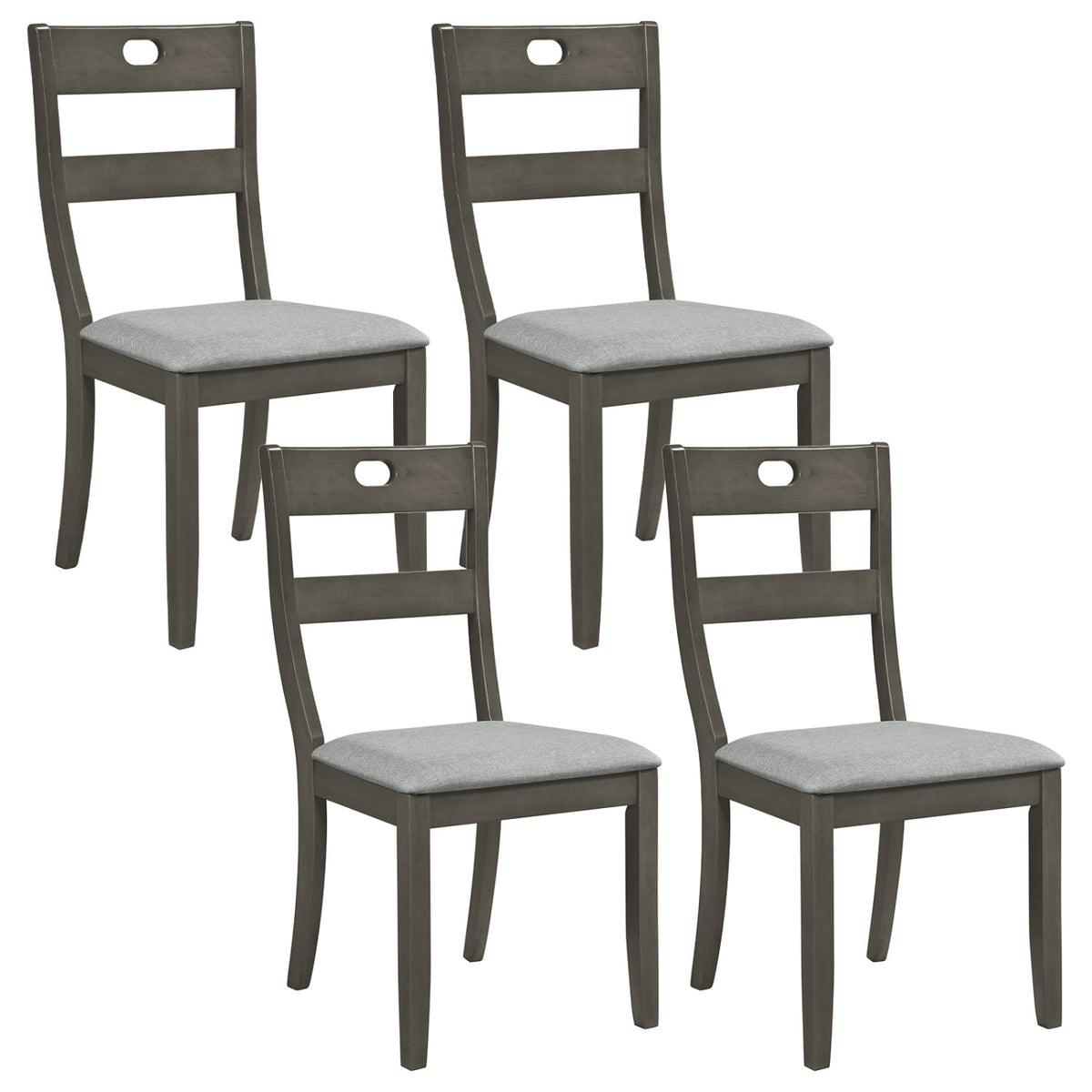 Set of 4 Wooden Dining Chairs with Padded Seats and Rubber Wood Frame