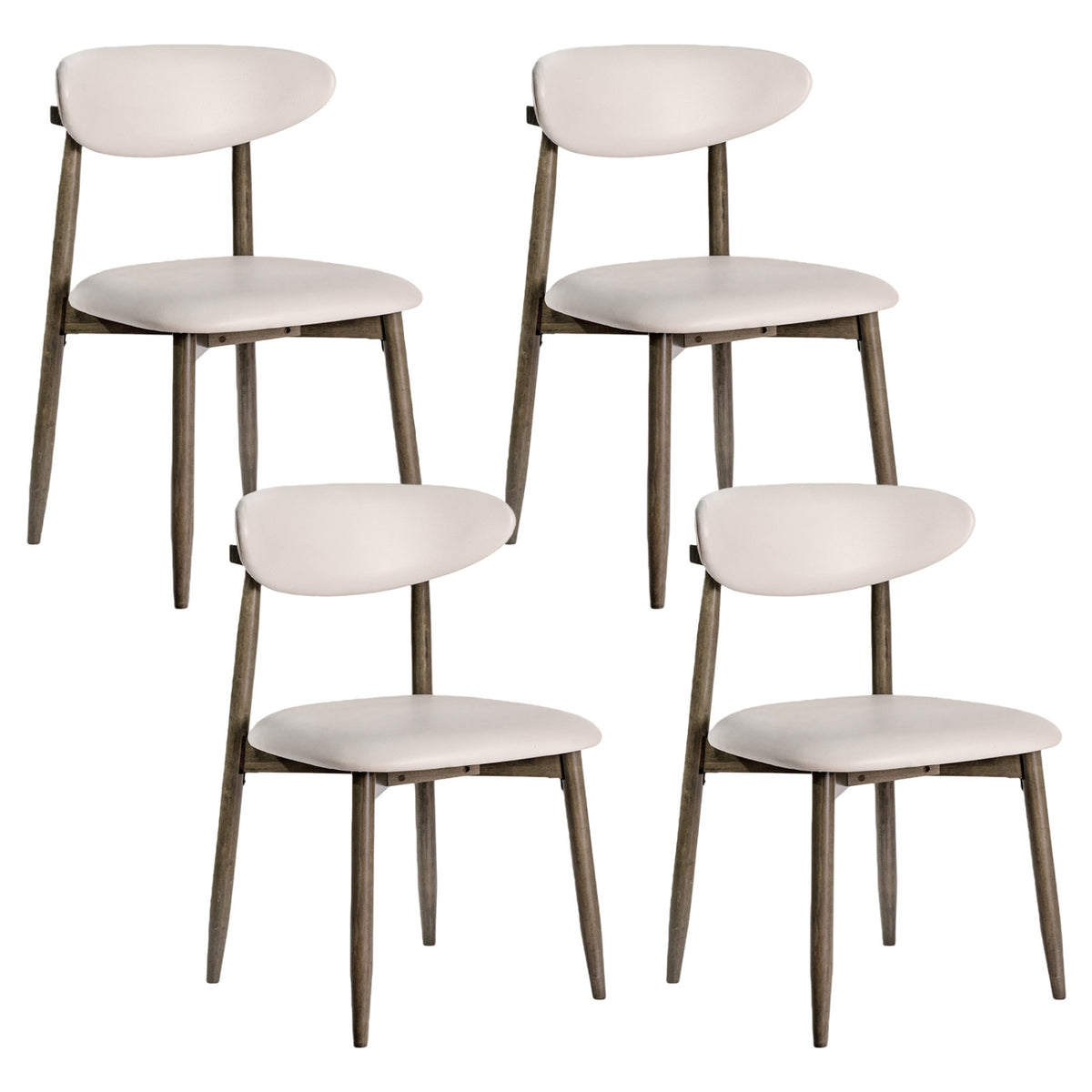 Set of 4 Wooden Modern Upholstered Dining Chairs with Curved Backrest