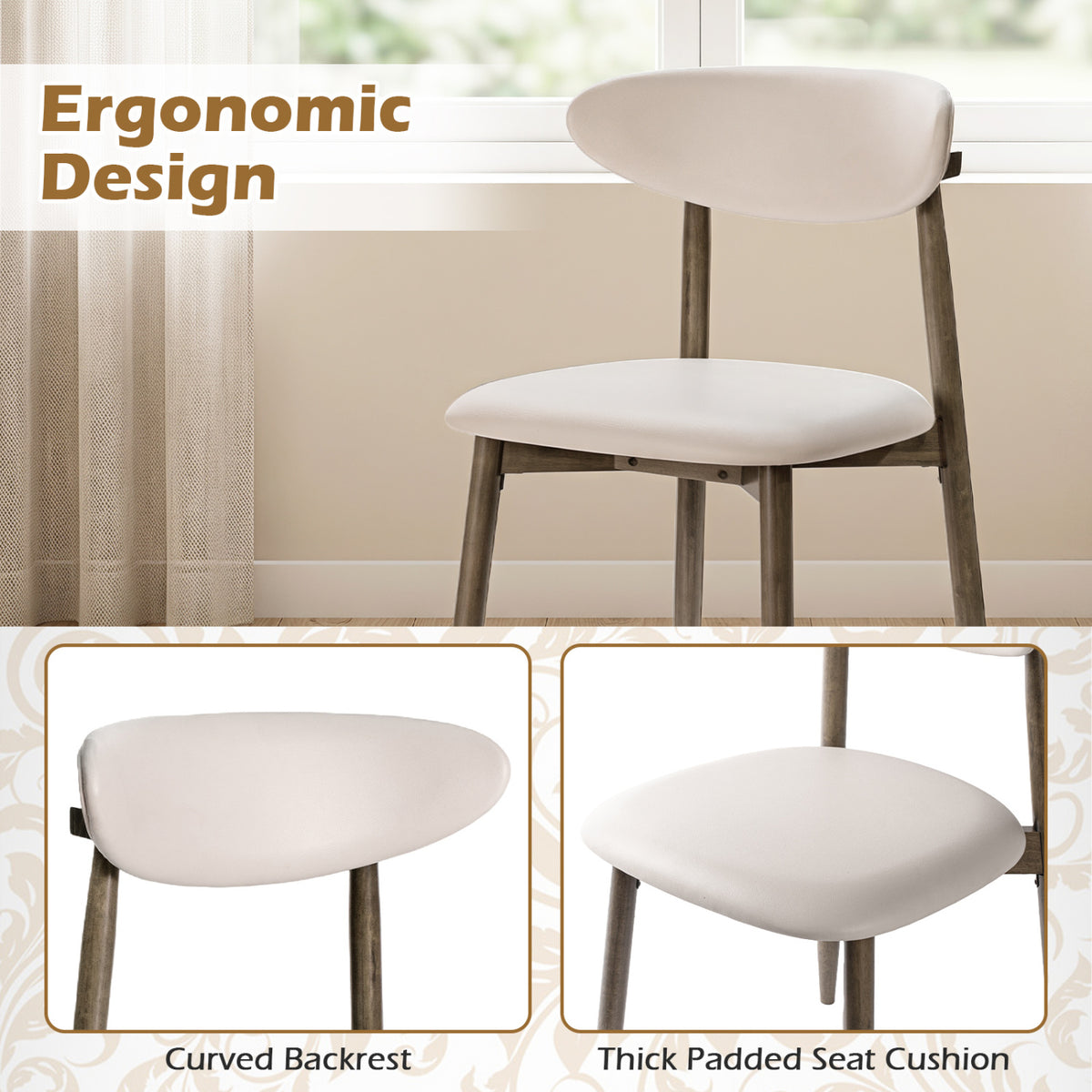 Set of 4 Wooden Modern Upholstered Dining Chairs with Curved Backrest