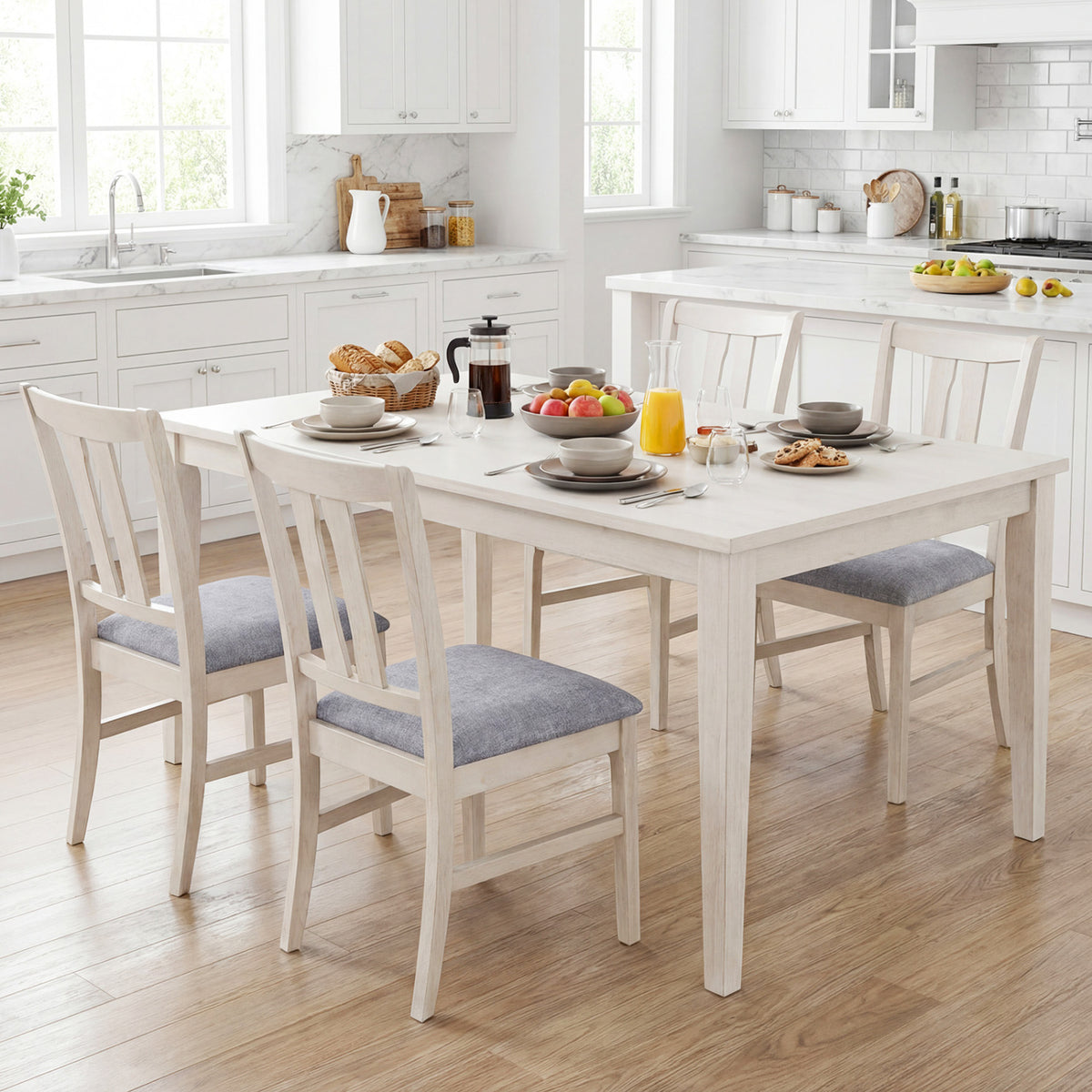 Set of 4 Wooden Upholstered Dining Chairs with High Curved Back