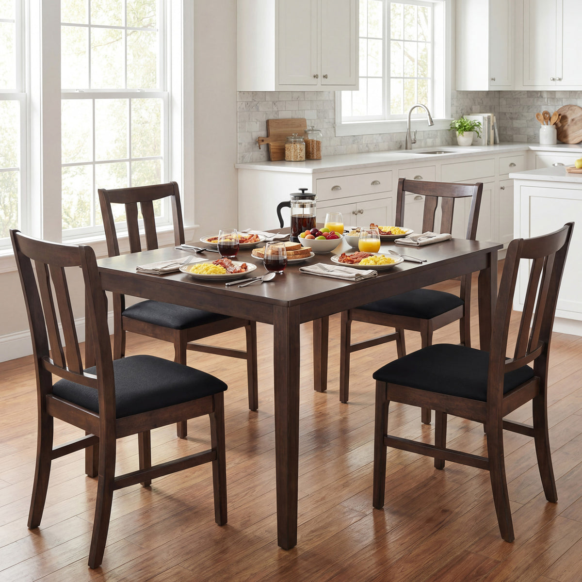 Set of 4 Wooden Upholstered Dining Chairs with High Curved Back
