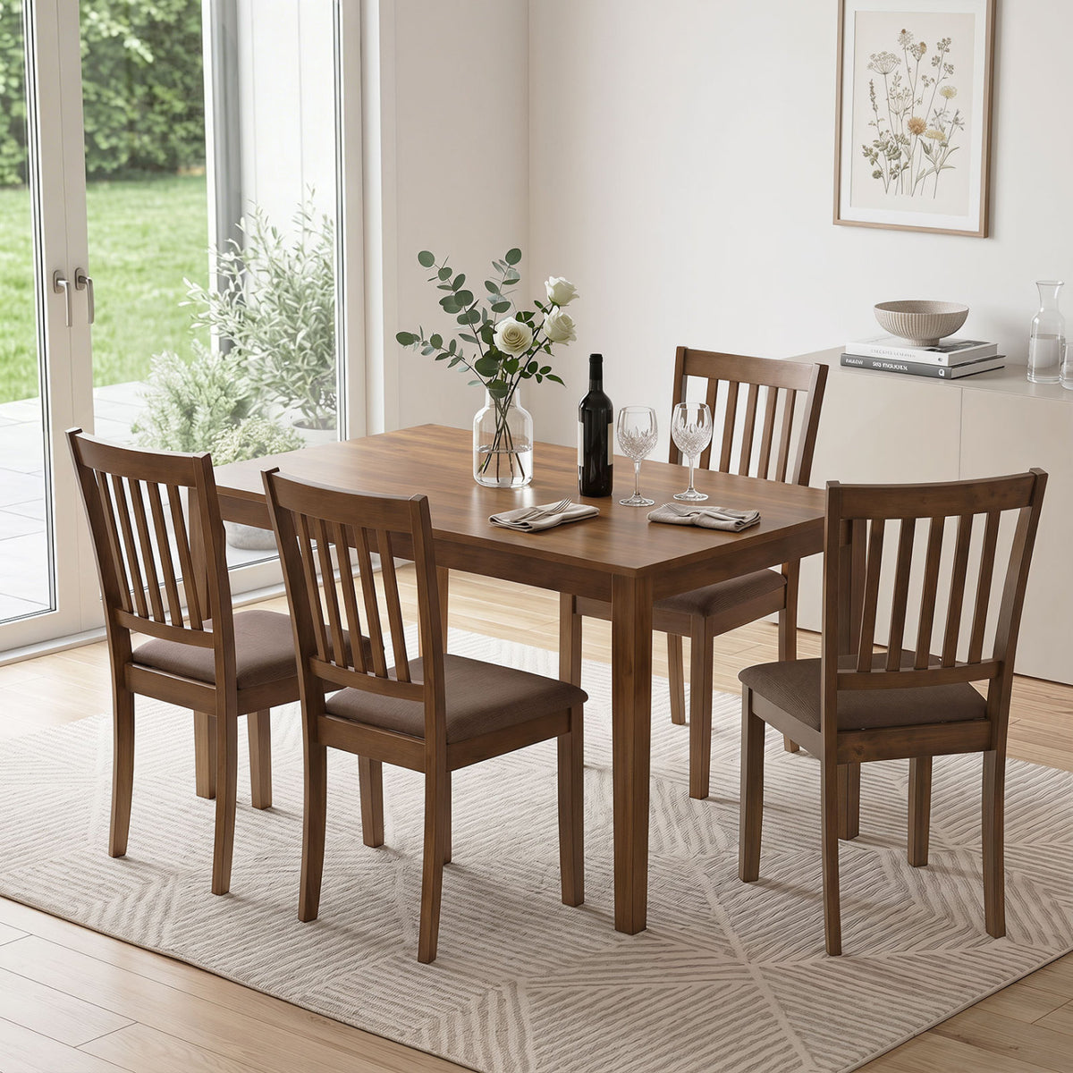 Set of 4 Wooden Upholstered Dining Chairs with Rubber Wood Frame