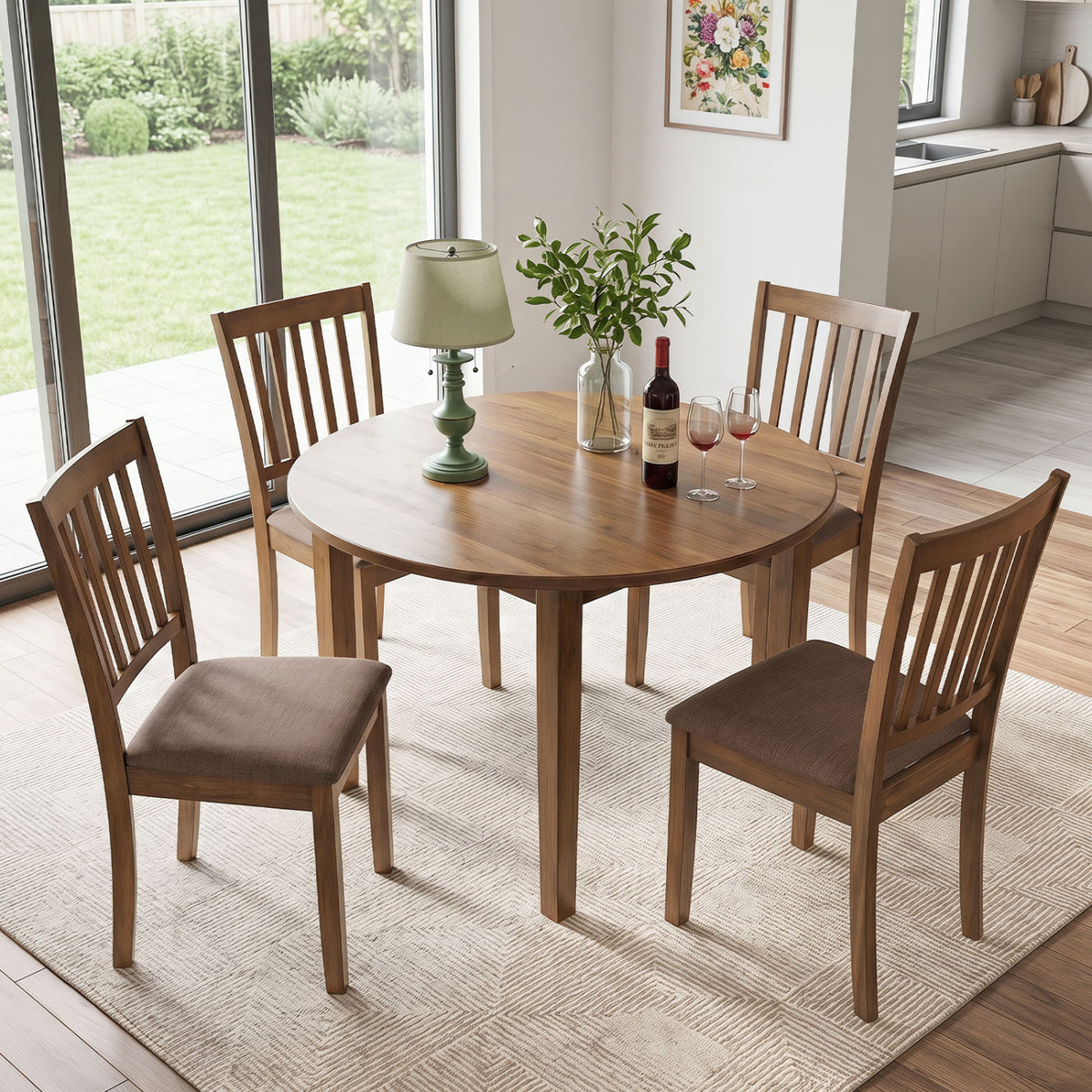 Set of 4 Wooden Upholstered Dining Chairs with Rubber Wood Frame