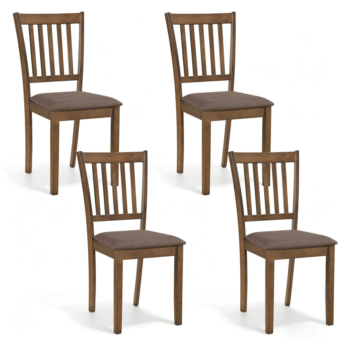 Set of 4 Wooden Upholstered Dining Chairs with Rubber Wood Frame