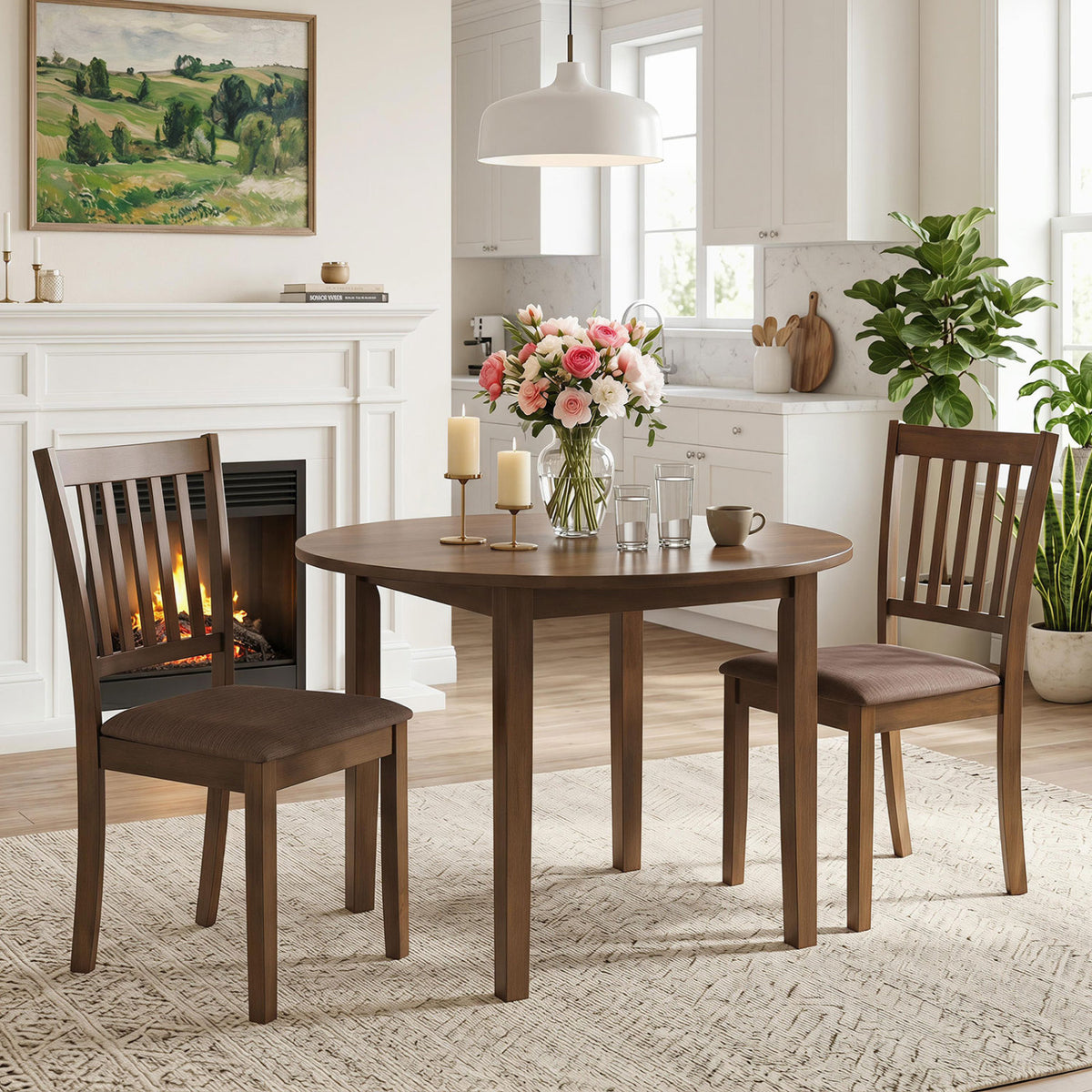 Set of 4 Wooden Upholstered Dining Chairs with Rubber Wood Frame